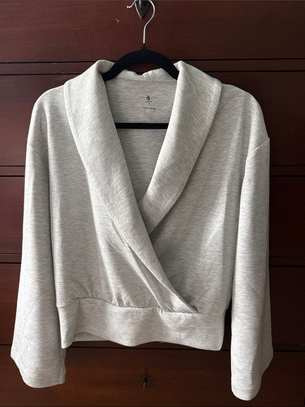 Cozy Shawl Collar Wrap Sweatshirt - Light Heather Gray